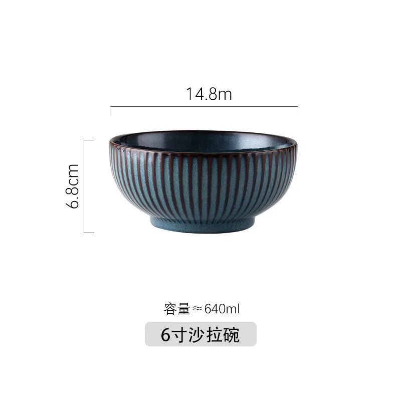 Blue Kiln Glazed Ceramic Plates, Microwaveable Dinner Plates, Round Rice Salad Bowls, Household Tableware Good Vibrations