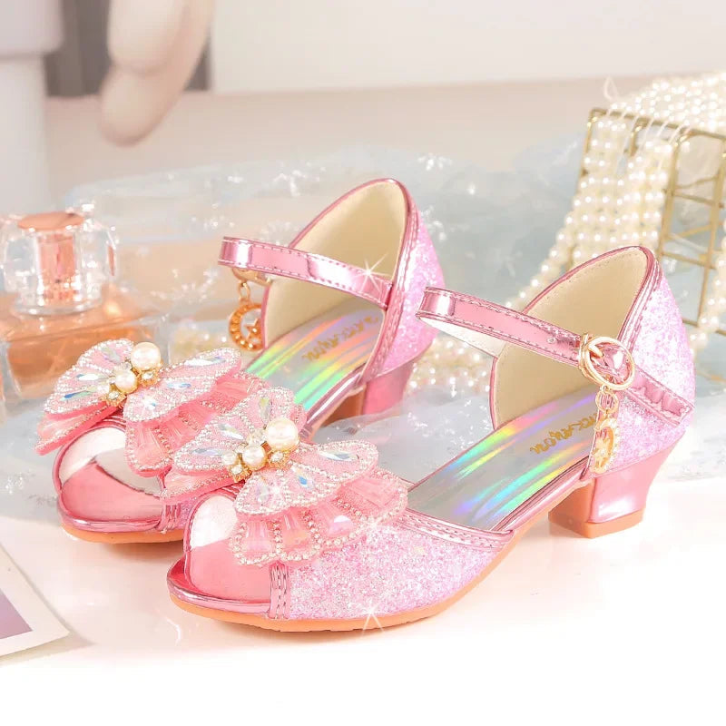 Children's Princess Wedding Party Shoes Summer New Girls Crystal Sandals Fashion Pearl Bowknot Baby Kids Performance High Heels Good Vibrations