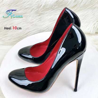 10CM 12CM Woman Stiletto Heels Fashion Round Toe Leather Women Shoes Spring Autumn Black Super High Heel Work Shoes Female Pumps Good Vibrations