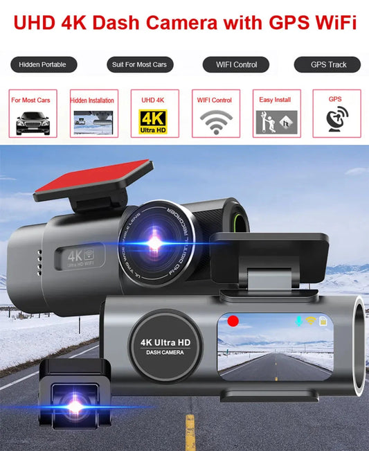 Dash Cam 4K UHD Recording Car Camera DVR Night Vision Video Recorder Built-In Wi-Fi Support GPS 24H Parking Good Vibrations
