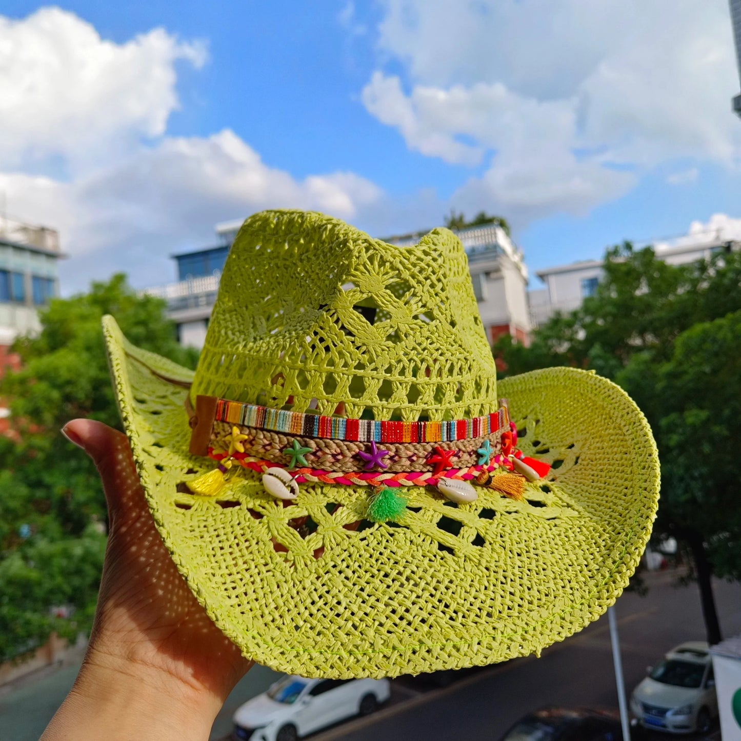 hats straw cowgirl western hat  mexican hat  retro curling hat western cowboy hat outdoor riding hat travel sports hat Good Vibrations