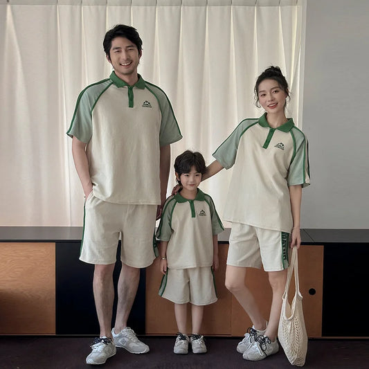 Couples Matching Outfit for Family Look Clothes Set Polo Shirt And Shorts 2 Pieces Clothing Suit New Summer Dad Mom Baby Costume Good Vibrations