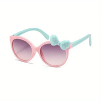 Cute Bow Decorated Sunglasses Round Frame UV400 Kids Eyewear Shades Sun Protection Princess Sunglasses for Party Travel Vocation Good Vibrations