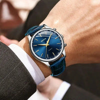Fashion Male Clock Mens Casual Wristwatch Elegant Blue Quartz Leather Strap Watches Clock Gift Masculino Relogio Reloj Hombre Good Vibrations