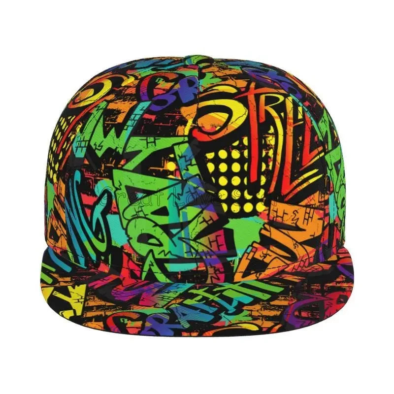 Colorful Graffiti Art Print Baseball Cap Adjustable Snapback Hat for Men Women Unisex Hip Hop Caps Flat Bill Brim Hats Good Vibrations