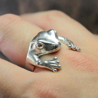 Funny Tongue Out Frog Animal Rings For Men Women Vintage Green Blue Eyes Silver Plated Opening Ring Goth Fashion Party Jewelry Good Vibrations