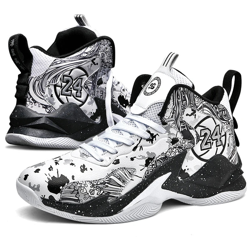 Men's Basketball Shoes No-Slip Breathable Outdoor Shoes Fashion Graffiti Training Shoes Good Vibrations