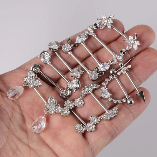 6Pairs/Lot 361L Surgical Steel Nipple Barbell Ring Moon Nipple Ring Scissors Nipple Shield 14G Tongue Piercing Body Jewelry Good Vibrations