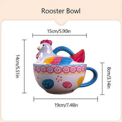 Ceramic Colorful Chicken Shape With lid Bowls Fruit Salad Dessert Soup Instant Noodle Bowl Home Restaurant Kitchen Supplies, 1Pc Good Vibrations