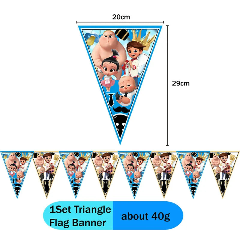 Holiday Gathering Decor Pack Boss Baby Character Print Cupcake Toppers Triangle Flag Banner Disposable Party Ornaments Good Vibrations