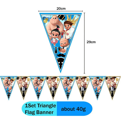 Holiday Gathering Decor Pack Boss Baby Character Print Cupcake Toppers Triangle Flag Banner Disposable Party Ornaments Good Vibrations
