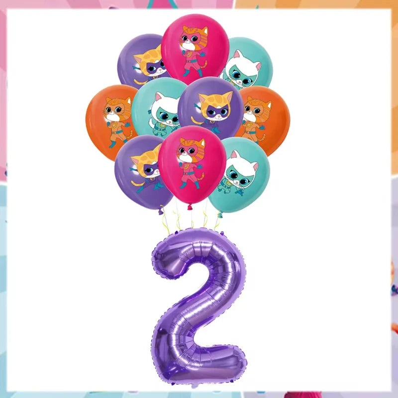 Cartoon Superkitties Birthday Party Decorations Balloons Disposable Tableware Set Paper Plates Banner for Baby Shower Kids Gifts Good Vibrations