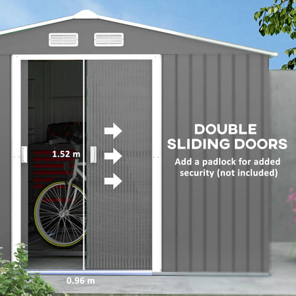 11' x 9' Metal Storage Shed Garden Tool House with Double Sliding Doors, 4 Air Vents for Backyard, Patio, Gray Good Vibrations