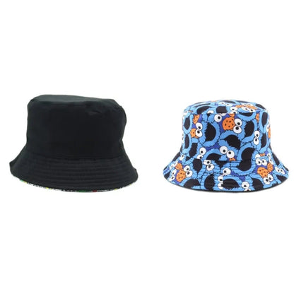 New Bucket Hat Hip Hop Men Cartoon Print Fisherman Caps Streetwear Double-sided Hats For Women Beach Cap Unisex Panama Hat Good Vibrations