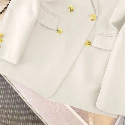 Blazer For Women Elegant Suit Jacket Loose Long Sleeve Jacket Beige Casual Solid Color Blazer Fashion Lapel Neckline Style Good Vibrations