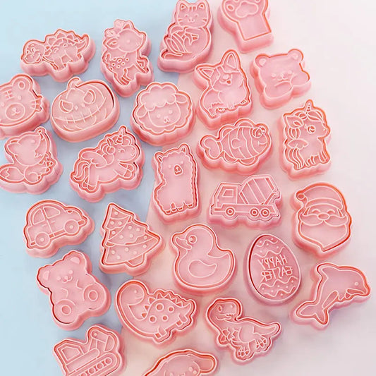 8 Pcs/set Cookie Cutters Plastic 3D Cute Cartoon Pressable Biscuit Mold Cookie Stamp Kitchen Baking Pastry Bakeware Good Vibrations