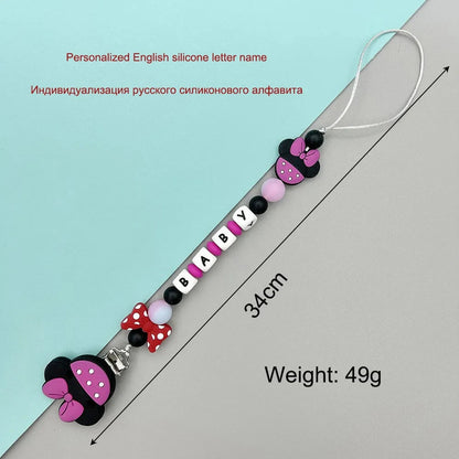 Customized Letters Name Baby Cartoon Silicone Luminous Beads Pendant Pacifier Clips Chains Holder Teether Baby Kawaii Toy Gifts Good Vibrations