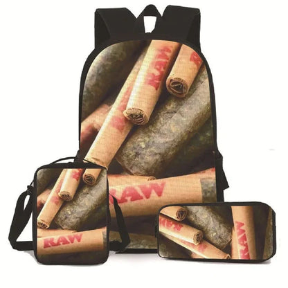 Creative Cigarette Rolling Paper Tobacco RAW 3D Print 3pcs/Set pupil School Bags Laptop Daypack Backpack Lunch bag Pencil Case Good Vibrations Adult Super Store