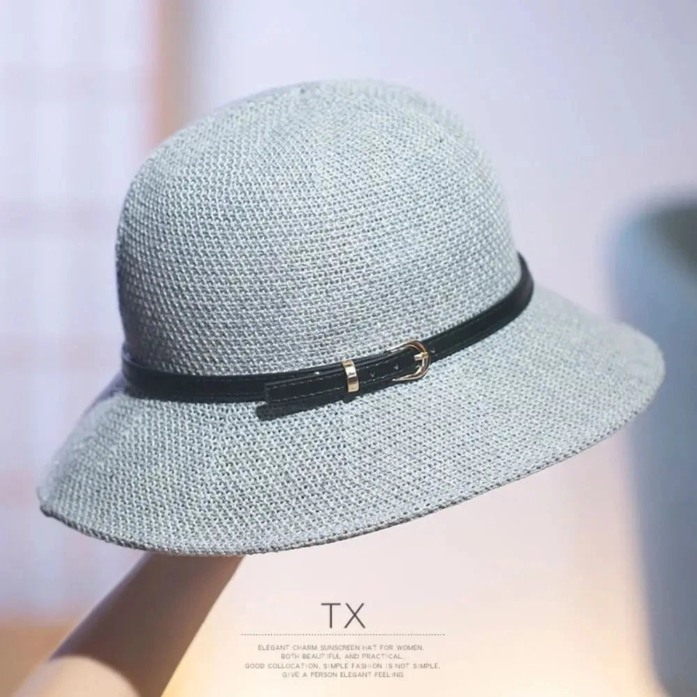 Floppy Wide Brim Sun Hat Summer Sun Protection Casual Caps Leather Buckle Fisherman Hats Women Outdoor Holiday Beach Straw Cap Good Vibrations