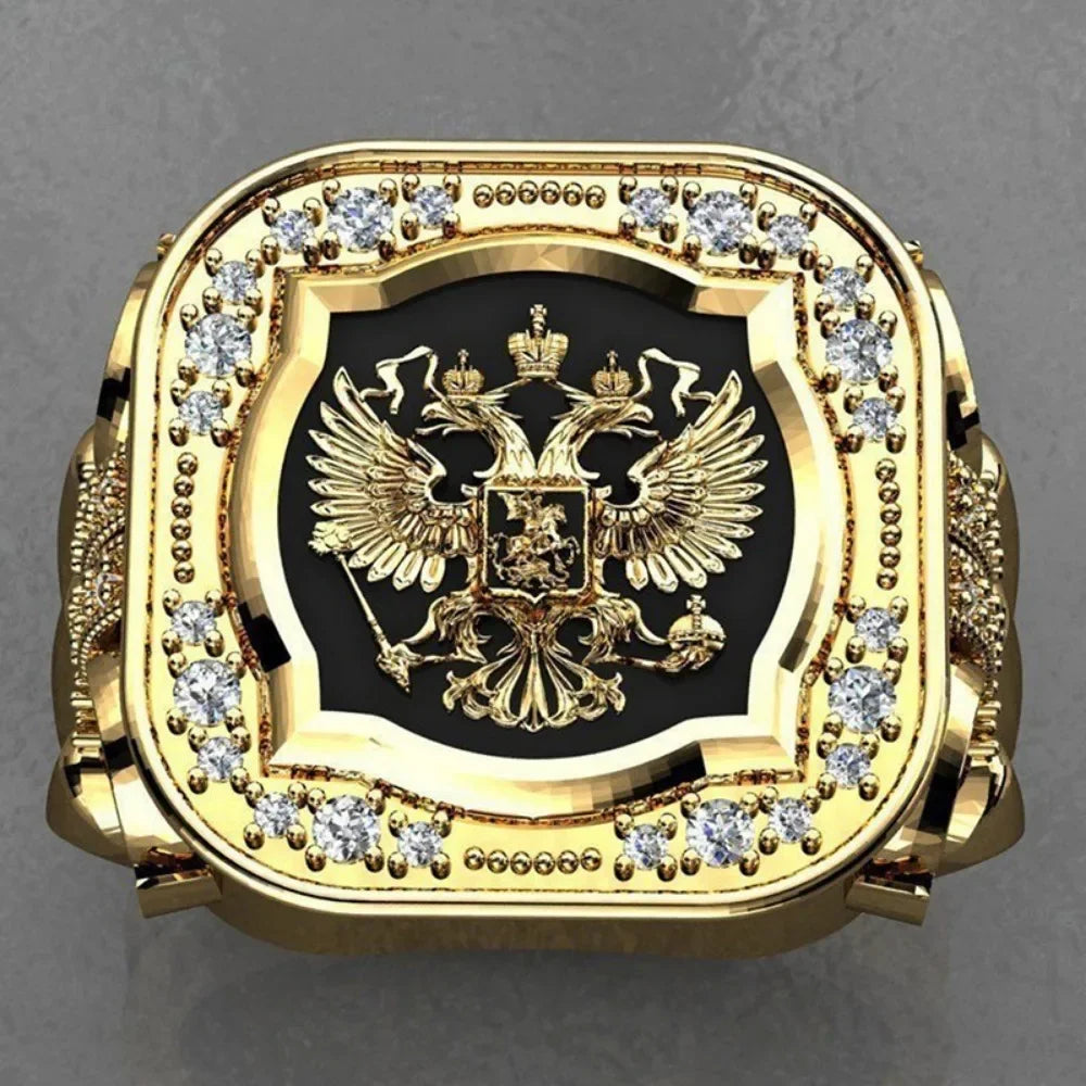 New Simple Retro Fashion Men's Jewelry Luxury Zirconia Stamp Ring Men's Badge Ring Punk Street Niche Trend Party Jewelry Gifts Good Vibrations