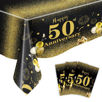 Happy 50th birthday party table supplies, black and gold theme, napkins, 7inch paper cups, tablecloth, plates,  party decoration Good Vibrations