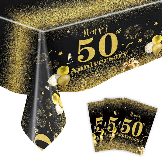 Happy 50th birthday party table supplies, black and gold theme, napkins, 7inch paper cups, tablecloth, plates,  party decoration Good Vibrations