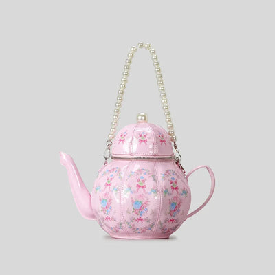 Handbags with teapot design with creative vintage print for women shoulder bag with pearl chains designer luxury shoulder strap