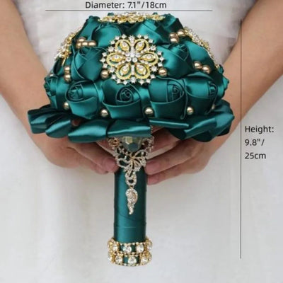 Emerald Green Bouquet Bridal Handheld Crystal Pearl Artifical Flowers Wedding Party Decoration Supplies