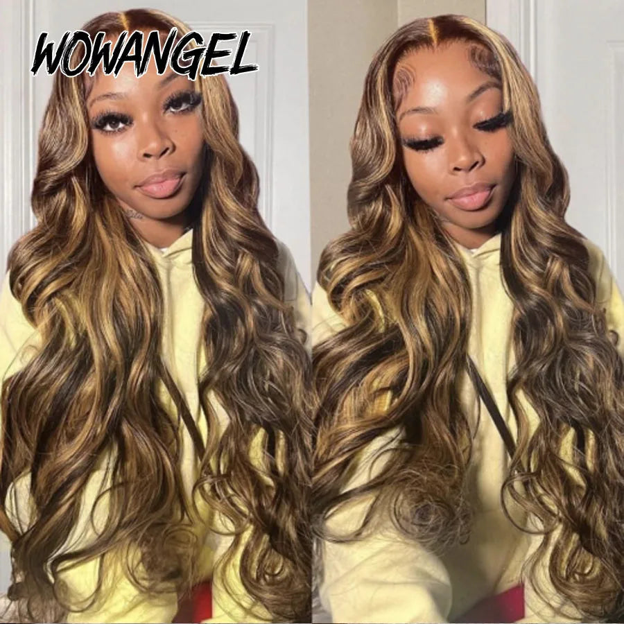 Wow Angel 13X6 HD Lace Frontal Human Hair Wigs 250% Highlight Body Wave Wigs Full Lace Wigs Melt Skins Ombre Colored Wigs Good Vibrations
