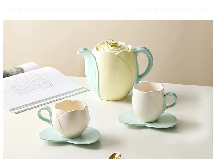 Tulip Luxury Ceramic Coffee Cup Saucer Set with Hand and Dish Milk Tea Cappuccino Tableware 280ml/320ml Birthday Couples Gifts Good Vibrations