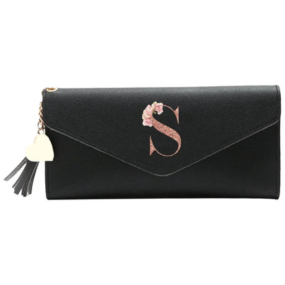 Wallet Black Small Leather Coin Purse Rfid Blocking Wallet Rose Gold Pattern Mini Purse with ID Window for Women Good Vibrations