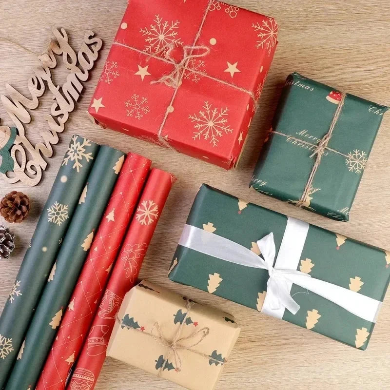 24/1Rolls Christmas Xmas Tree Santa Claus Snowflake Wrapping Paper DIY Craft Gifts Packaging Paper Party Home Decoration Good Vibrations