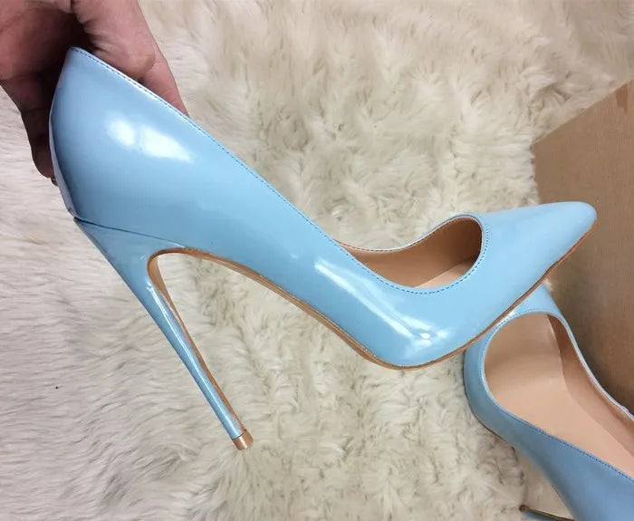 Women's 8CM 10CM 12CM Blue Pointed Toe High Heels 2025 New Elegant Temperament Party Single Shoes Solid Ladies Large Size Pumps Good Vibrations