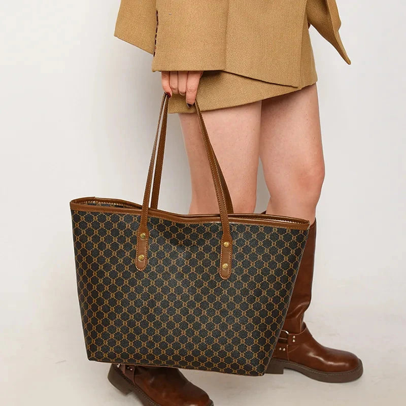 Large Capacity Shoulder Bag Women's PU Leather Handbag for Commuting and Casual Use Versatile Tote Bag Good Vibrations