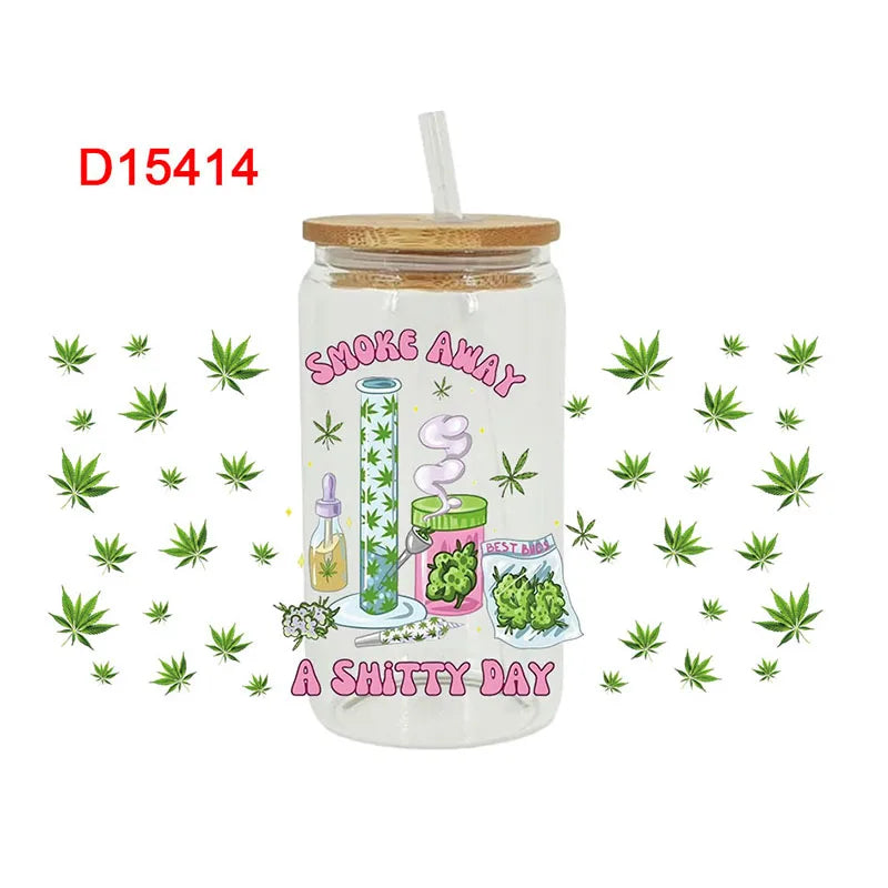 UV DTF Weed Cannibas Leaf Plants Valentine's Day For 16oz Libbey Glass Can Wrap  D15414 Good Vibrations Adult Super Store
