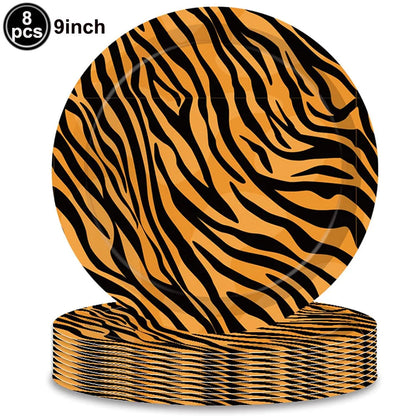 Jungle Animal Print Party Paper Plates Tiger Giraffe Leopard Disposable Plate Kids Birthday Decor Safari Themed Party Supplies Good Vibrations