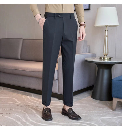 Men Suit Pants 2025 Elastic Slim Fit Formal Dress Pants Solid Casual White Trousers Pantalon Homme Wedding Party Men Clothing Good Vibrations