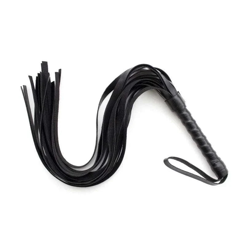 BDSM leather flogger whip for erotic accessories and fetish spanking.