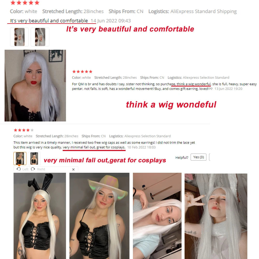 I's a wig Long Straight White Cosplay Wigs Synthetic Wigs for Women 60 613 Blonde Grey Pink Black Color for Daily Party Lolita Good Vibrations