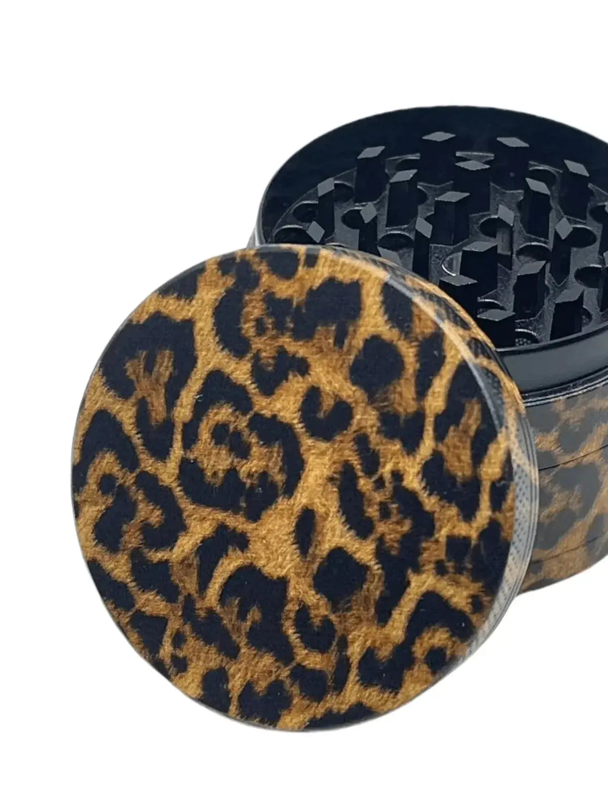 40/50mm leopard print herb grinder with magnetic lid, 4-layer metal spice mill.