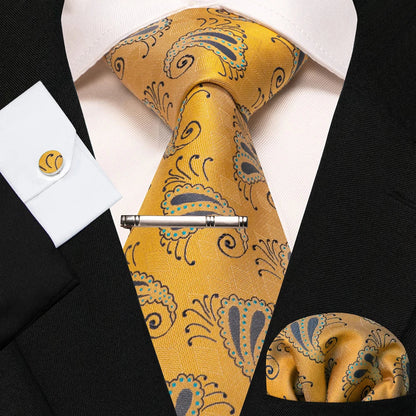 8cm Silk Mens Ties Green Black Ties plaid stripe NeckTie Pocket Square Cufflinks Tie clips Set Men's Wedding business Party Tie Good Vibrations