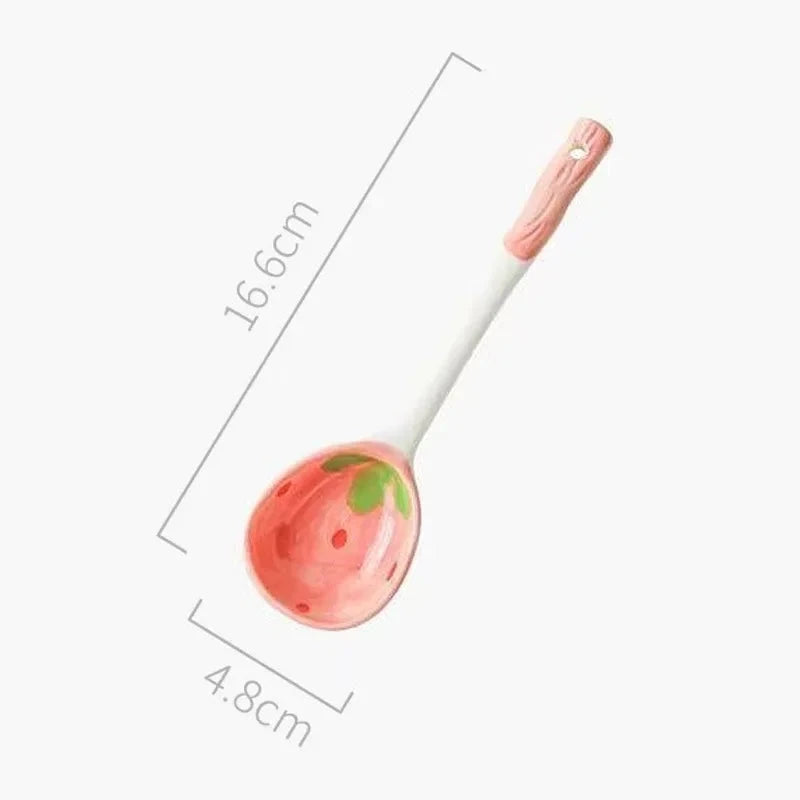 Strawberry Ramen Bowls and Spoons Creative Ceramic tablewear Anti-scald Instant Noodle Bowl Cute Strawberry Bowl Pretty Bowl Good Vibrations