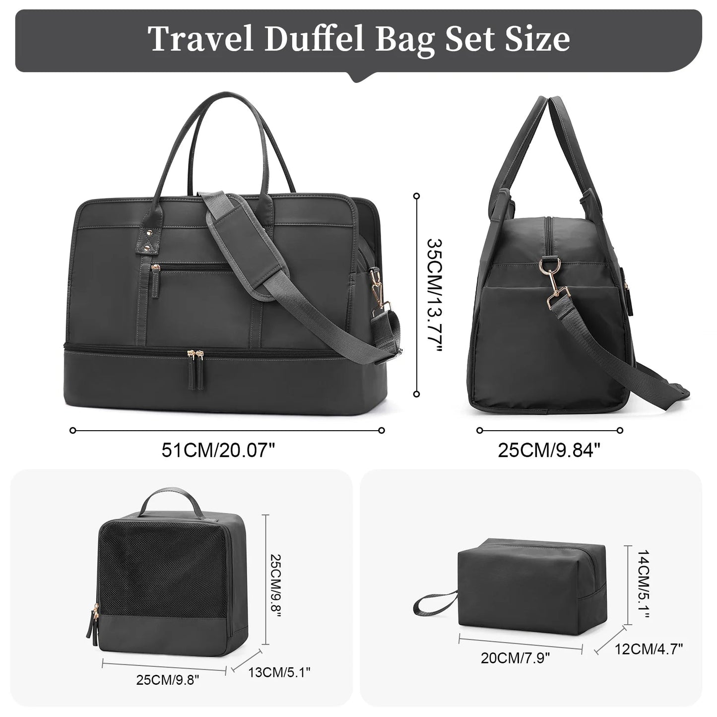 Luggage Travel Bags with a Clothes Bag and Toiletry Bag Large Capacity Daily Commuter Shoulder Bag Woman Tote Bags Handbag Woman Good Vibrations