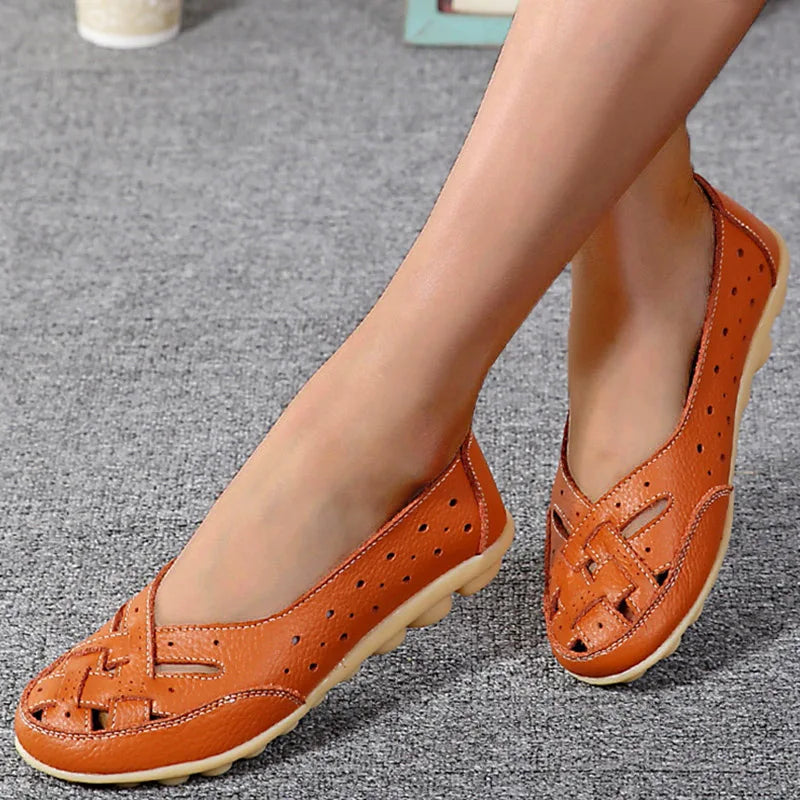 Women Flats Genuine Leather Women's Loafers Nurse Shoes Hollow Shoes Women Slip On Women Shoes Footwear Ballet Flats Women Good Vibrations