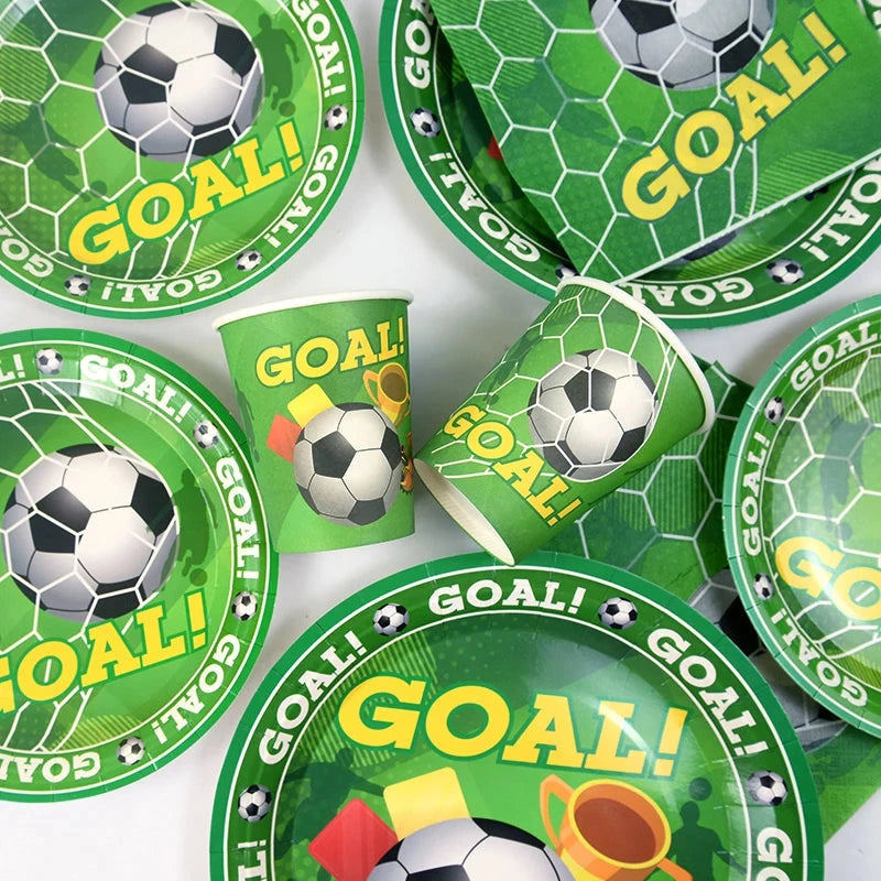 Soccer Party Disposable Tableware Paper Plates Cups Napkins Tablecloth Kids Boys Football Birthday Party Decoration Supplies Good Vibrations