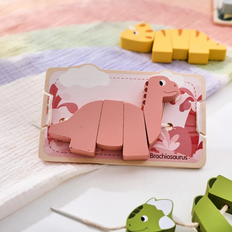 Wooden Animal Threading Toy Baby Finger Fine Sports Toy Cartoon Dinosaur Puzzle Kid Montessori Educational Toy Gift For Children Good Vibrations
