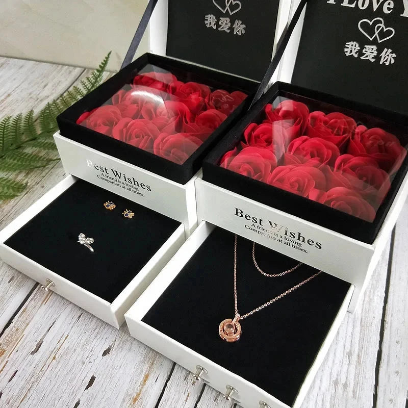 Jewelry Gift Box Rose Boxes Soap Flower Earring Necklace Lipstick Box Birthday Party Gift Mom Girlfriend Valentines Day Decor Good Vibrations