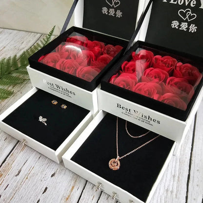 Jewelry Gift Box Rose Boxes Soap Flower Earring Necklace Lipstick Box Birthday Party Gift Mom Girlfriend Valentines Day Decor Good Vibrations