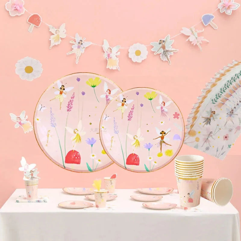 10Guests Fairy Disposabel Tableware Butterfly Goddess Plates Napkin Cups Spring Flower Princess Happy Birthday Party Decor Girl Good Vibrations