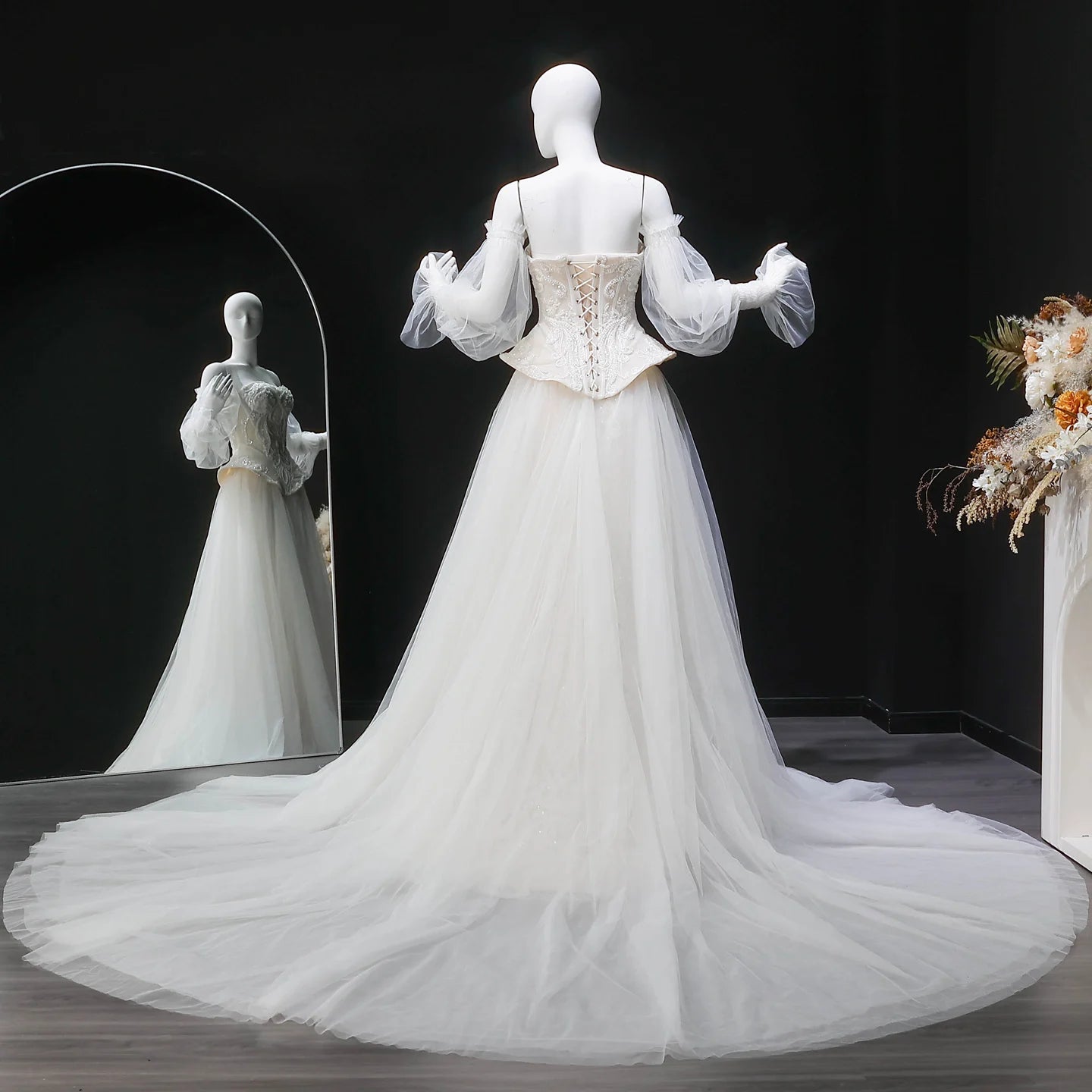 Sharon Said High Quality Boho Tulle Off White Wedding Dress 2026 Puff Sleeve Sweep Train Princess Bride Gowns SW126 Customized Good Vibrations